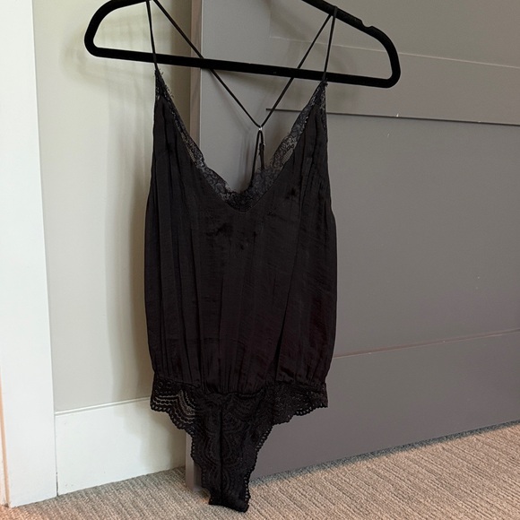 Free People Black Lace Trim Bodysuit - Picture 1 of 3
